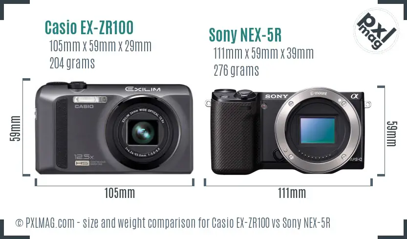 Casio EX-ZR100 vs Sony NEX-5R size comparison Casio EX-ZR100 vs Sony NEX-5R size comparison