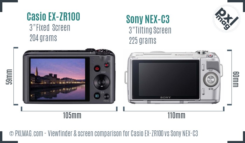Casio EX-ZR100 vs Sony NEX-C3 Screen and Viewfinder comparison