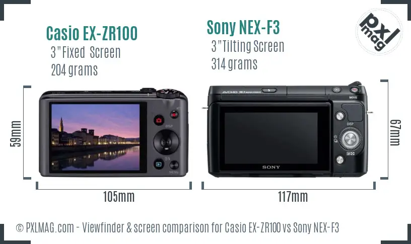 Casio EX-ZR100 vs Sony NEX-F3 Screen and Viewfinder comparison