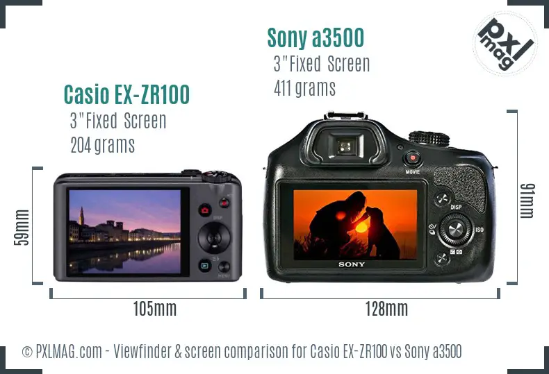 Casio EX-ZR100 vs Sony a3500 Screen and Viewfinder comparison