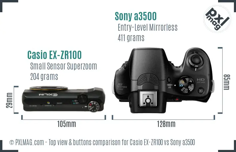 Casio EX-ZR100 vs Sony a3500 top view buttons comparison