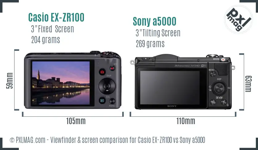 Casio EX-ZR100 vs Sony a5000 Screen and Viewfinder comparison