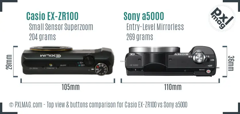 Casio EX-ZR100 vs Sony a5000 top view buttons comparison