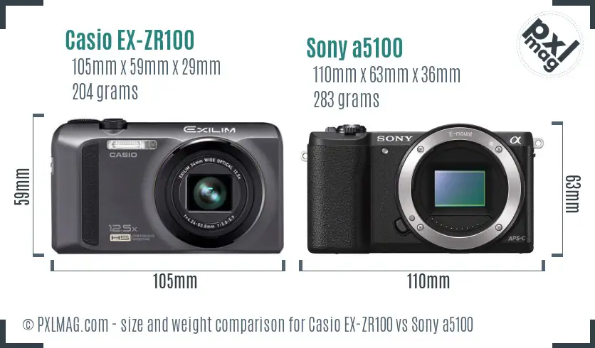 Casio EX-ZR100 vs Sony a5100 size comparison