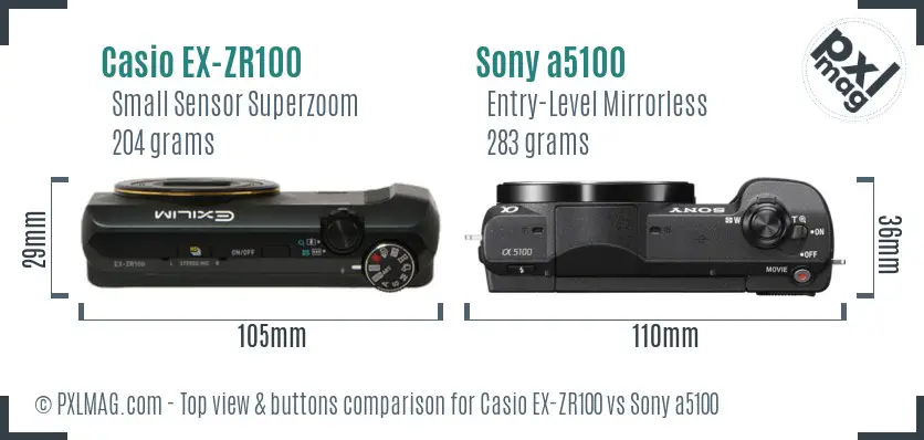 Casio EX-ZR100 vs Sony a5100 top view buttons comparison