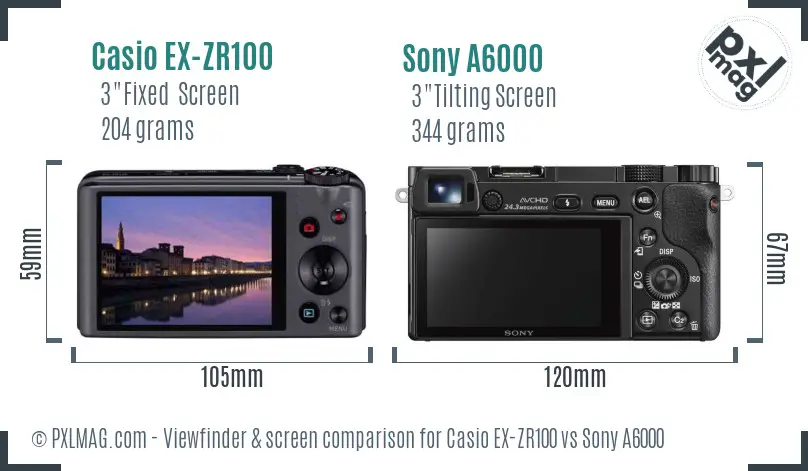 Casio EX-ZR100 vs Sony A6000 Screen and Viewfinder comparison