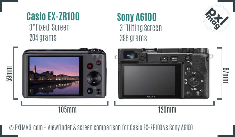 Casio EX-ZR100 vs Sony A6100 Screen and Viewfinder comparison