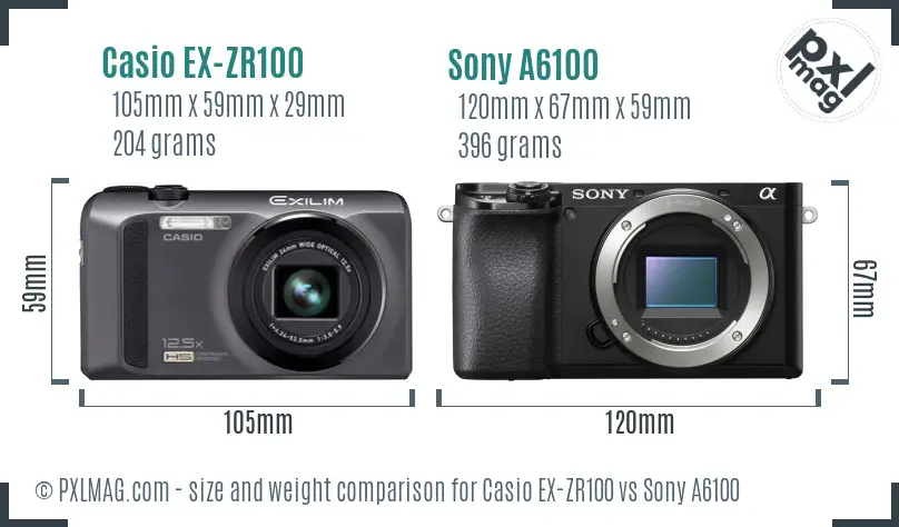 Casio EX-ZR100 vs Sony A6100 size comparison