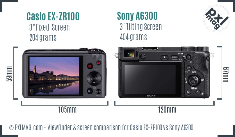 Casio EX-ZR100 vs Sony A6300 Screen and Viewfinder comparison