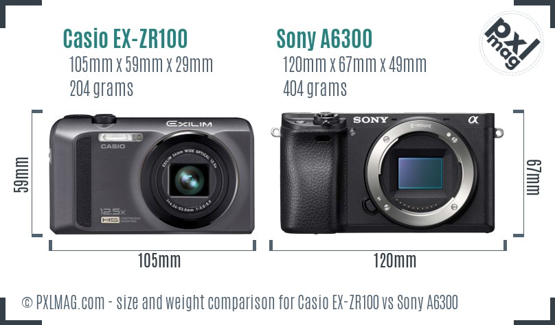 Casio EX-ZR100 vs Sony A6300 size comparison Casio EX-ZR100 vs Sony A6300 size comparison