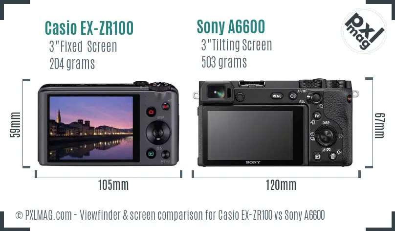 Casio EX-ZR100 vs Sony A6600 Screen and Viewfinder comparison Casio EX-ZR100 vs Sony A6600 Screen and Viewfinder comparison