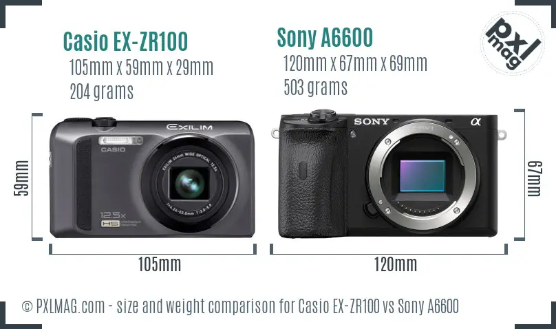 Casio EX-ZR100 vs Sony A6600 size comparison Casio EX-ZR100 vs Sony A6600 size comparison