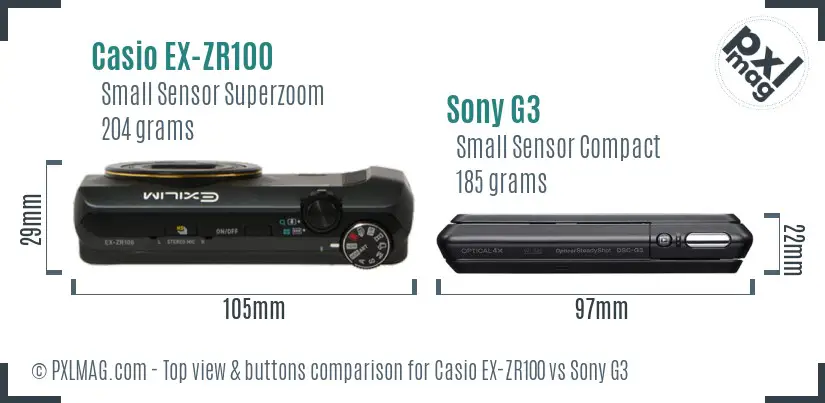 Casio EX-ZR100 vs Sony G3 top view buttons comparison