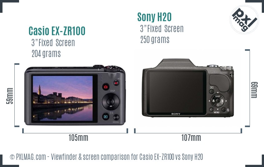 Casio EX-ZR100 vs Sony H20 Screen and Viewfinder comparison