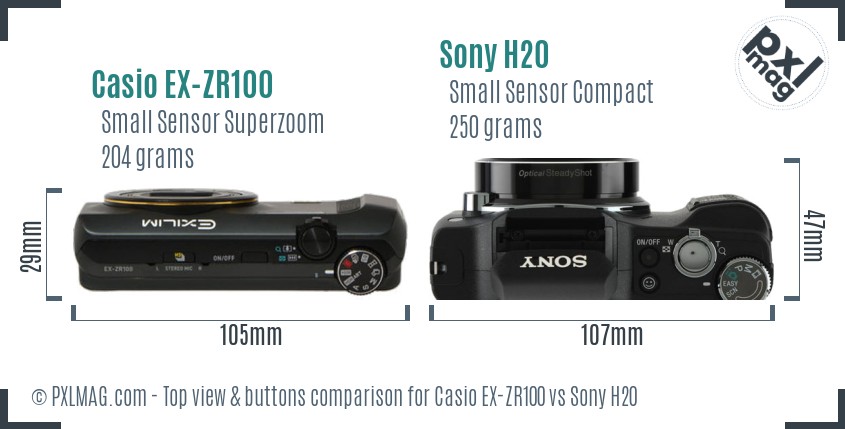Casio EX-ZR100 vs Sony H20 top view buttons comparison