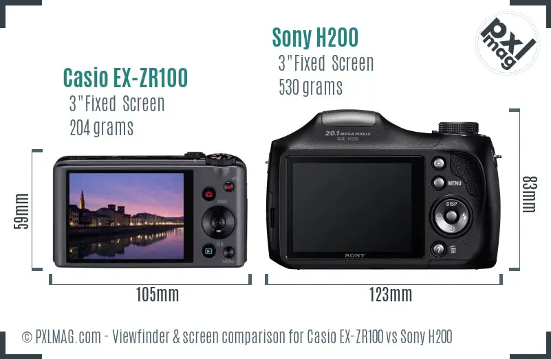 Casio EX-ZR100 vs Sony H200 Screen and Viewfinder comparison