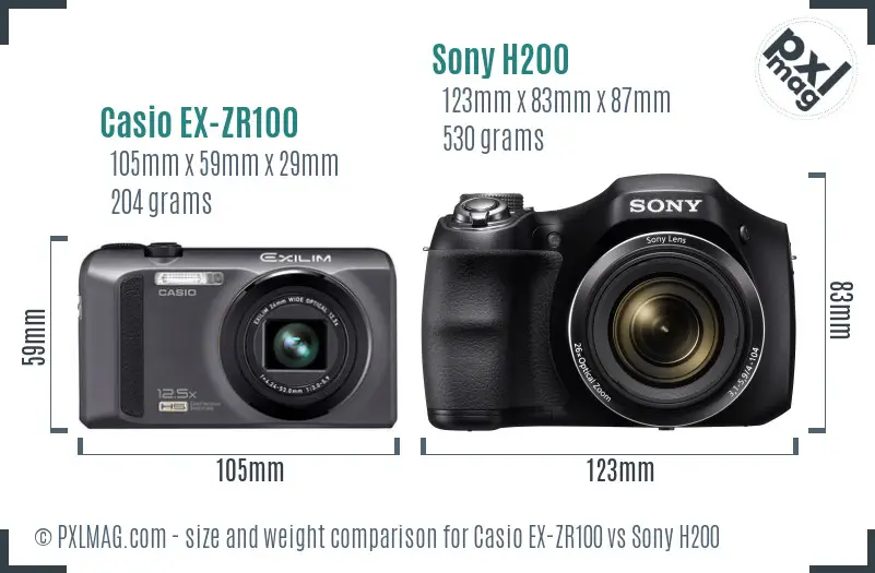 Casio EX-ZR100 vs Sony H200 size comparison