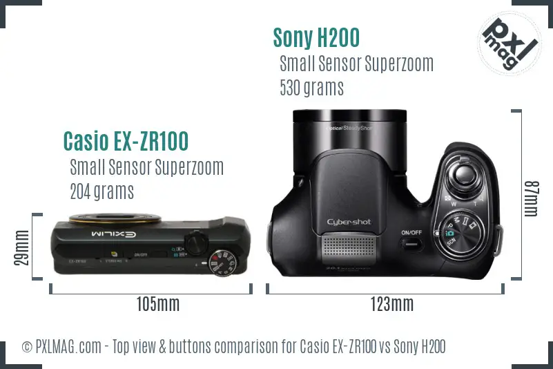 Casio EX-ZR100 vs Sony H200 top view buttons comparison