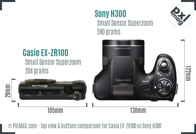 Casio EX-ZR100 vs Sony H300 top view buttons comparison Casio EX-ZR100 vs Sony H300 top view buttons comparison