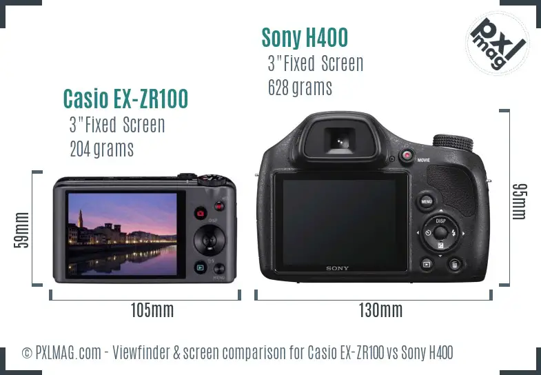 Casio EX-ZR100 vs Sony H400 Screen and Viewfinder comparison