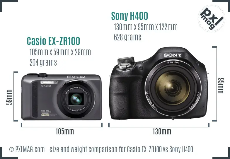 Casio EX-ZR100 vs Sony H400 size comparison