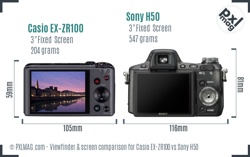 Casio EX-ZR100 vs Sony H50 Screen and Viewfinder comparison