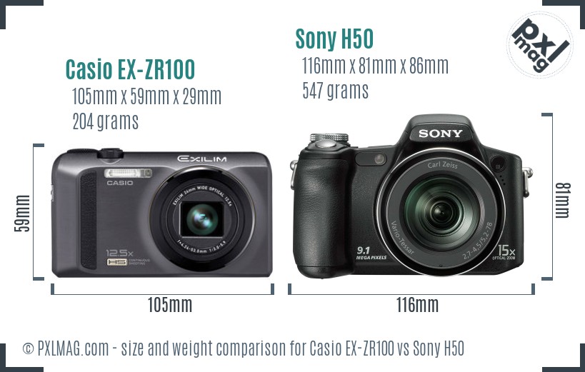 Casio EX-ZR100 vs Sony H50 size comparison