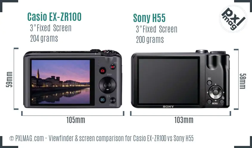 Casio EX-ZR100 vs Sony H55 Screen and Viewfinder comparison