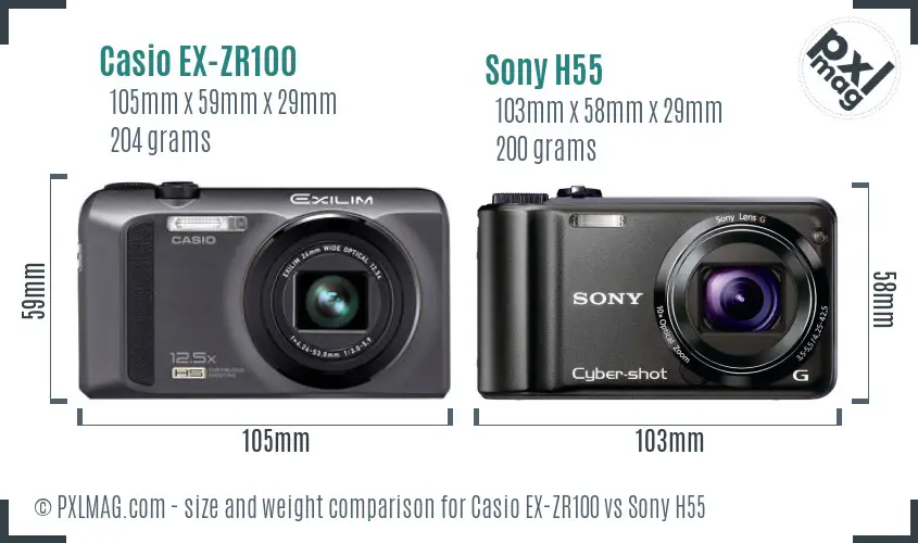 Casio EX-ZR100 vs Sony H55 size comparison