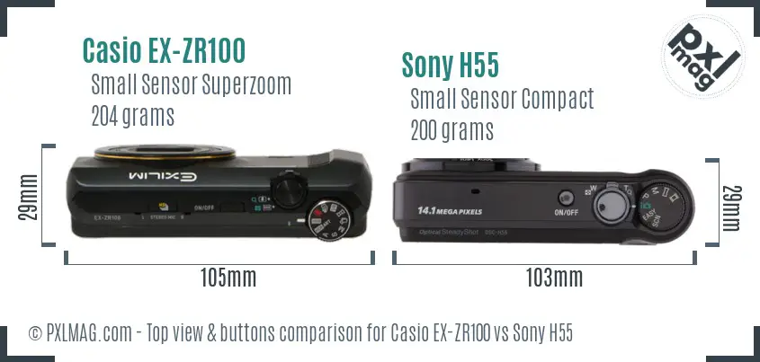 Casio EX-ZR100 vs Sony H55 top view buttons comparison