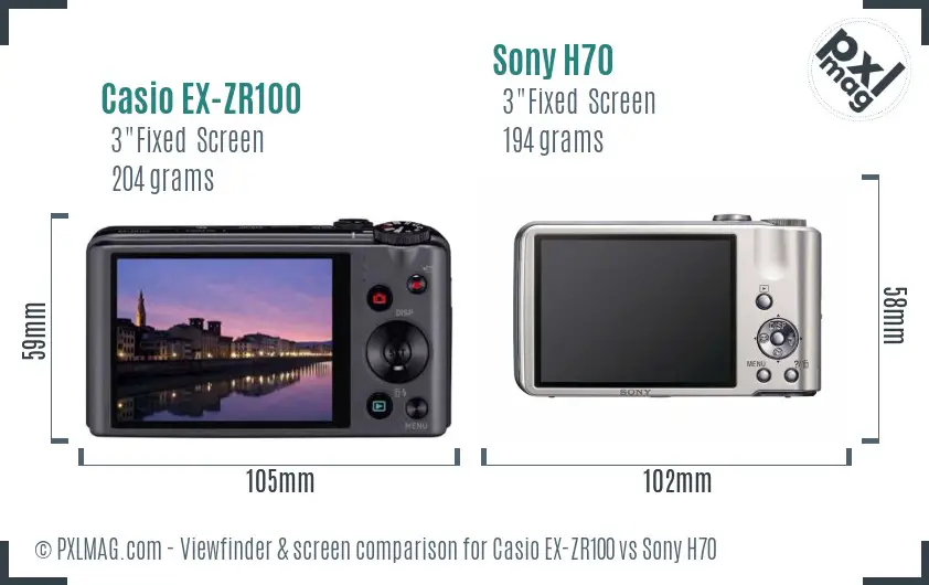 Casio EX-ZR100 vs Sony H70 Screen and Viewfinder comparison