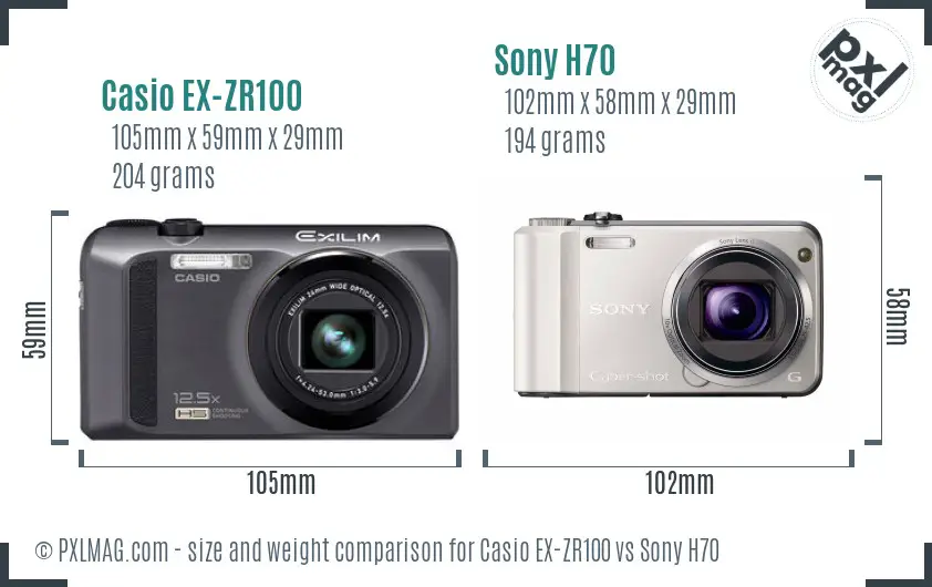 Casio EX-ZR100 vs Sony H70 size comparison