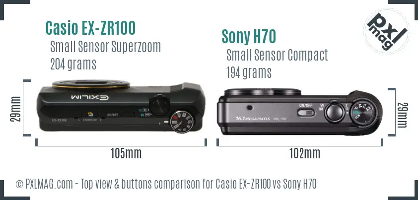 Casio EX-ZR100 vs Sony H70 top view buttons comparison