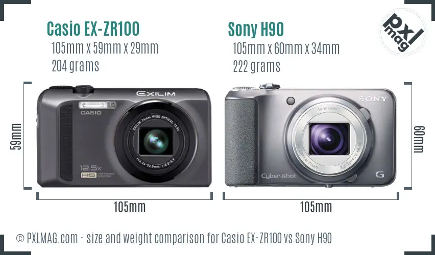 Casio EX-ZR100 vs Sony H90 size comparison Casio EX-ZR100 vs Sony H90 size comparison