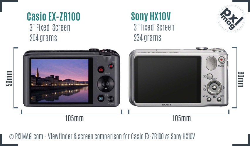 Casio EX-ZR100 vs Sony HX10V Screen and Viewfinder comparison