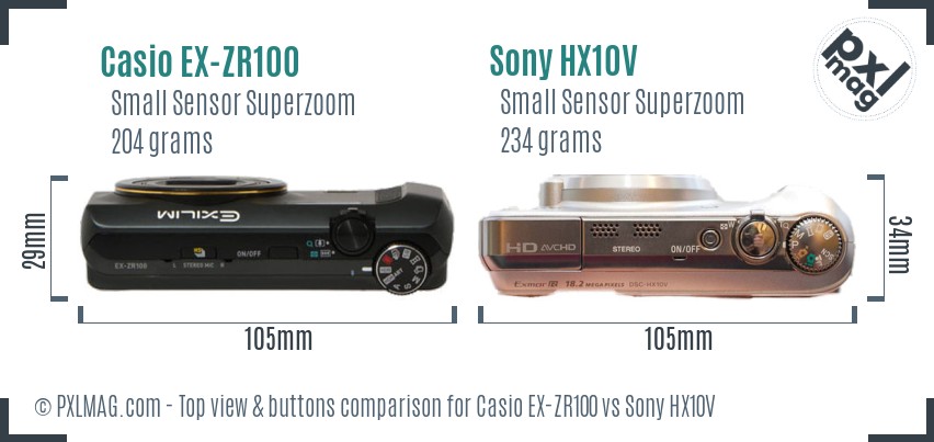 Casio EX-ZR100 vs Sony HX10V top view buttons comparison