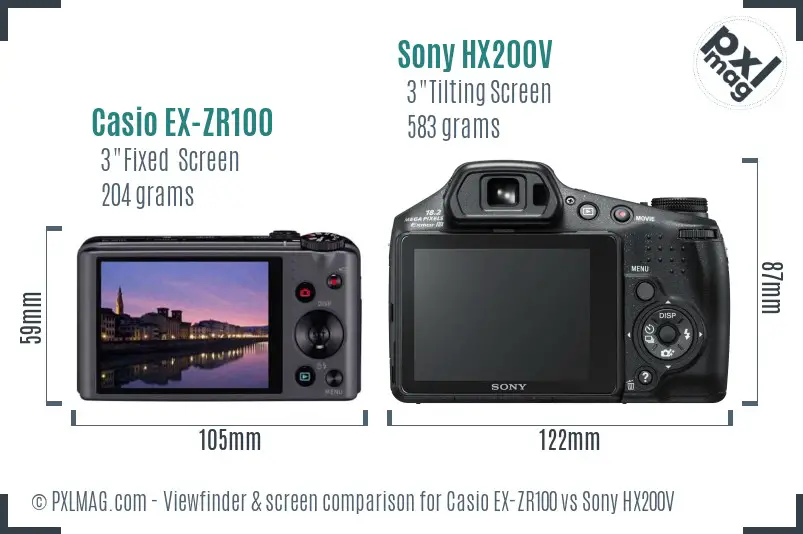 Casio EX-ZR100 vs Sony HX200V Screen and Viewfinder comparison