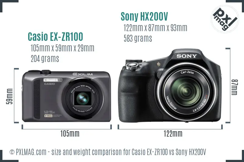 Casio EX-ZR100 vs Sony HX200V size comparison
