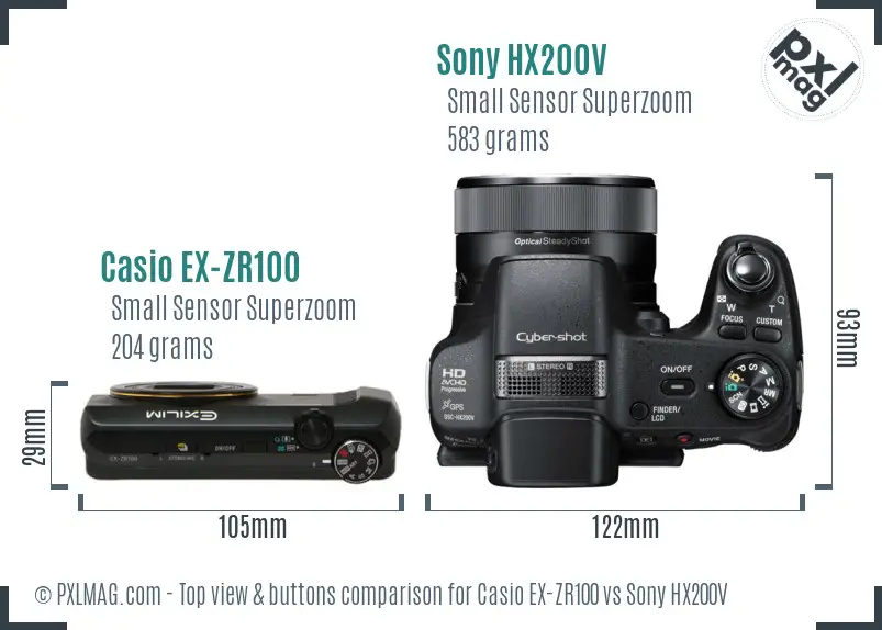 Casio EX-ZR100 vs Sony HX200V top view buttons comparison