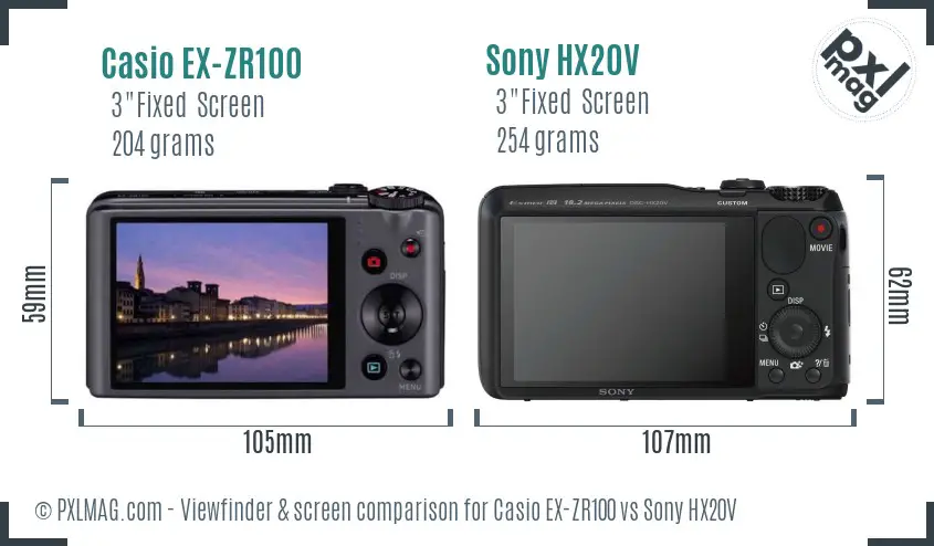 Casio EX-ZR100 vs Sony HX20V Screen and Viewfinder comparison