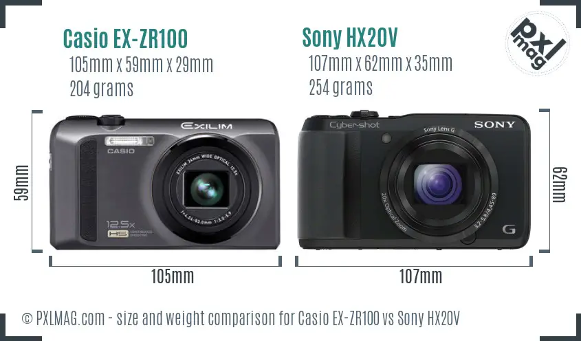 Casio EX-ZR100 vs Sony HX20V size comparison