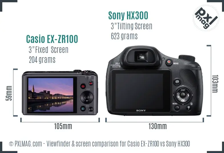 Casio EX-ZR100 vs Sony HX300 Screen and Viewfinder comparison