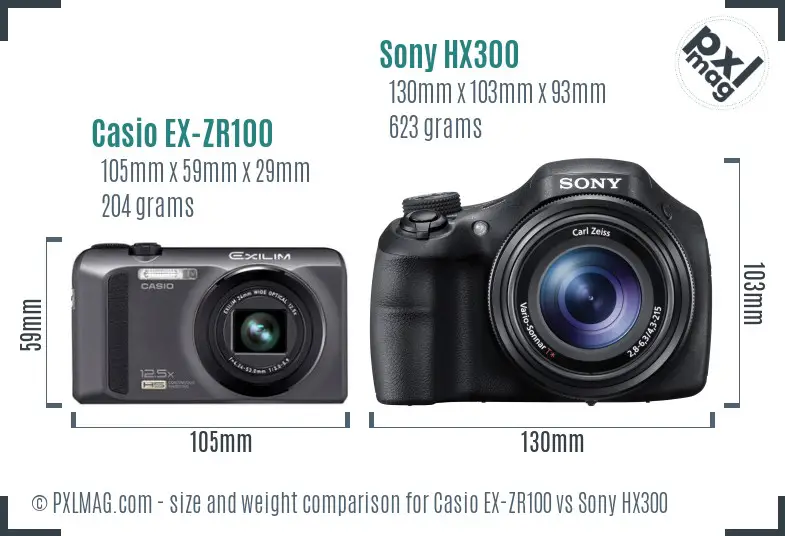 Casio EX-ZR100 vs Sony HX300 size comparison