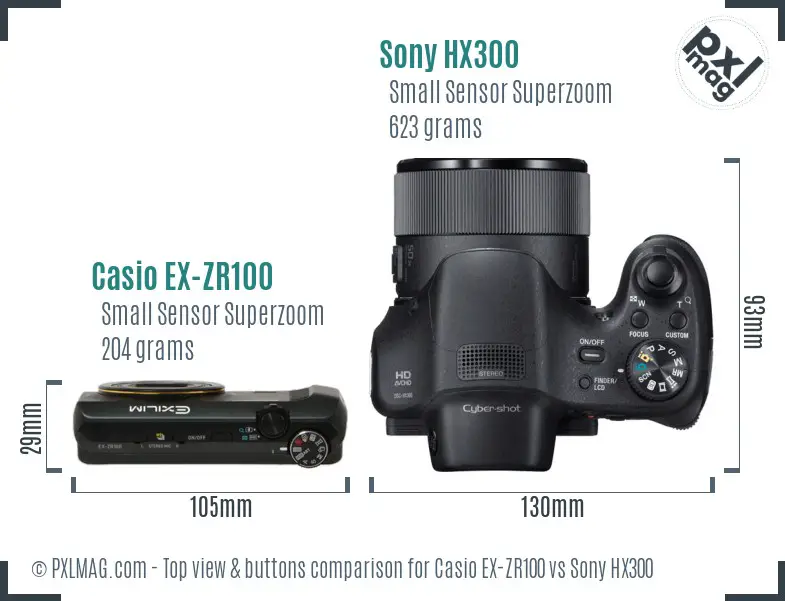 Casio EX-ZR100 vs Sony HX300 top view buttons comparison