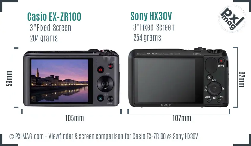 Casio EX-ZR100 vs Sony HX30V Screen and Viewfinder comparison