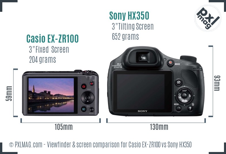 Casio EX-ZR100 vs Sony HX350 Screen and Viewfinder comparison