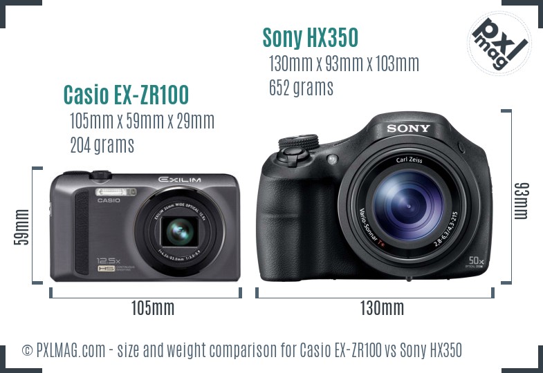 Casio EX-ZR100 vs Sony HX350 size comparison