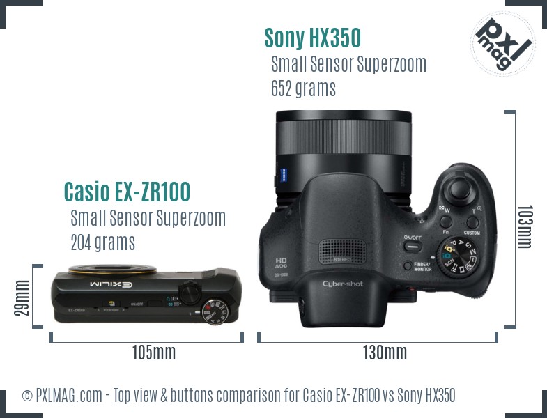 Casio EX-ZR100 vs Sony HX350 top view buttons comparison