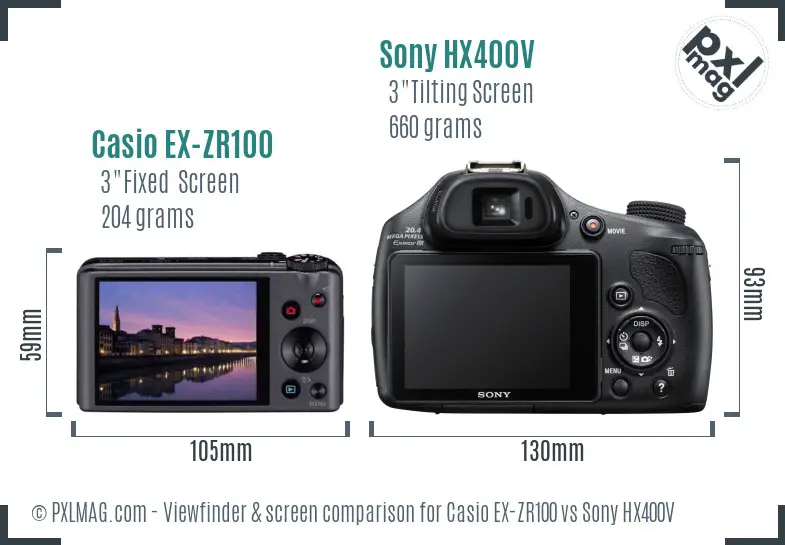 Casio EX-ZR100 vs Sony HX400V Screen and Viewfinder comparison
