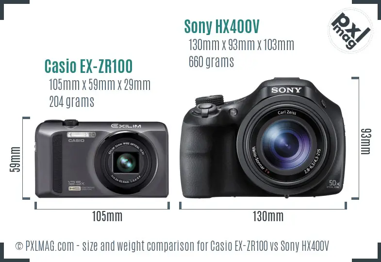 Casio EX-ZR100 vs Sony HX400V size comparison